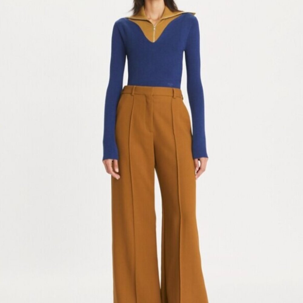 Tory Burch Wide Leg Wool Pant | Warm Hazelnut